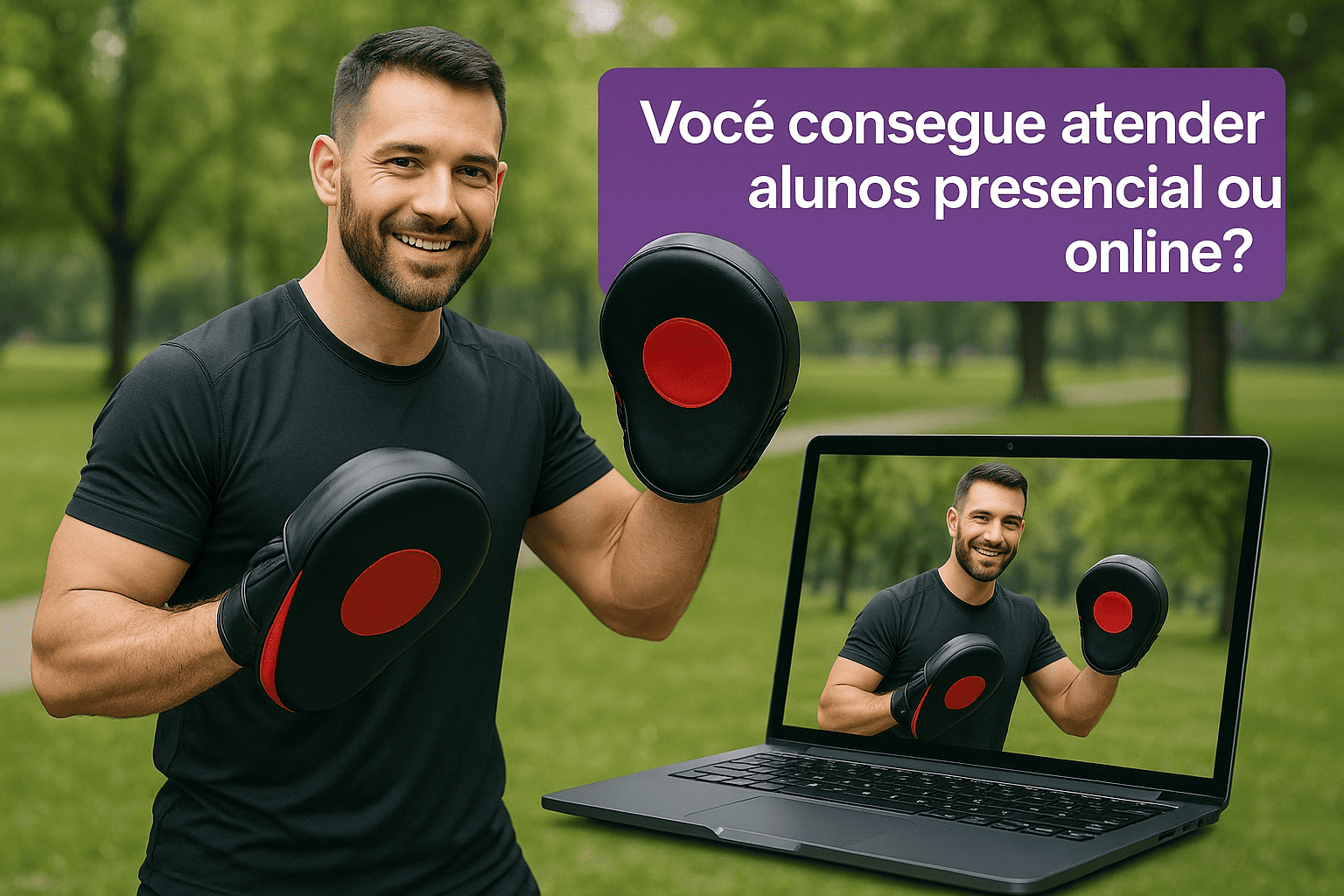 Homem treinando Muay Thai e Kickboxing com Fight Kit ao ar livre.